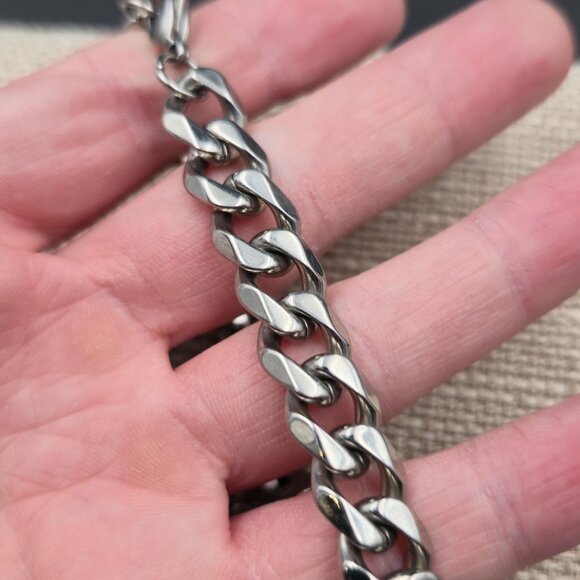 Stainless Steel Carbon Fiber Style Curb Chain Bracelet Vintage B845 - Picture 4 of 9